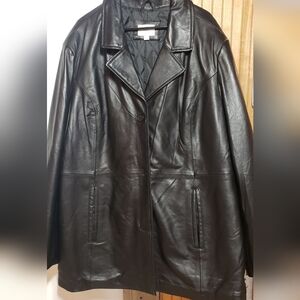Leather Jacket Men XXL button Down Front Collar Heavy Quilted Lining Black